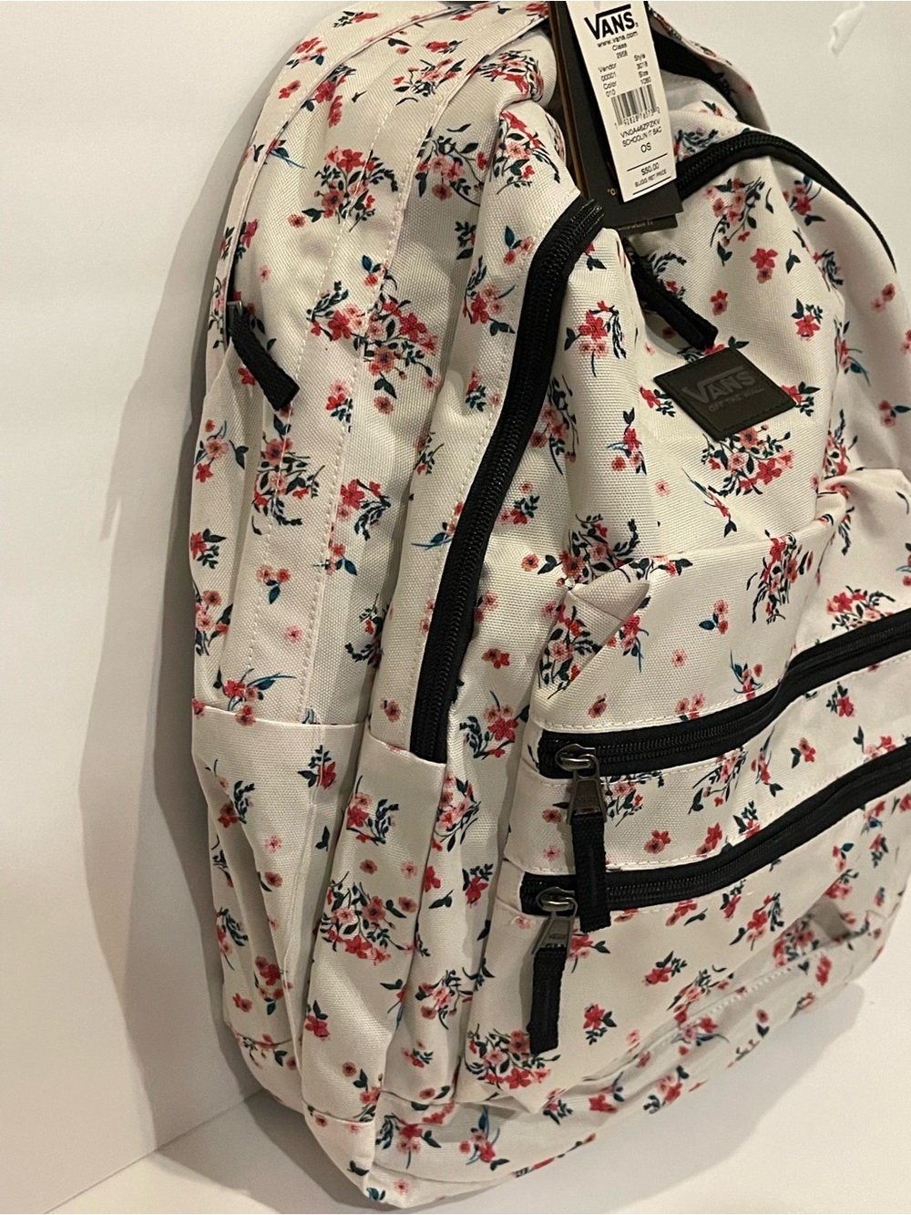 Vans Cream Backpack with Red & Pink Floral Print - Picture 2 of 2